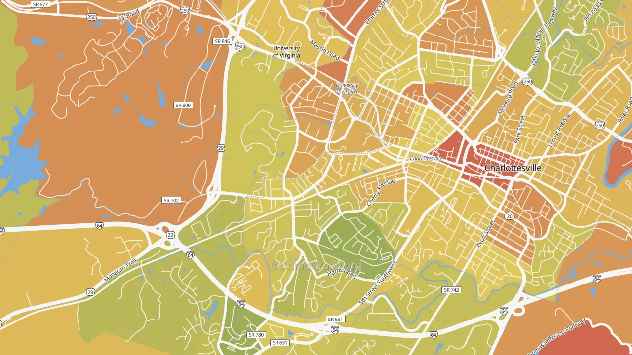 Jefferson Park, Charlottesville, VA Map of Vehicle Theft Rates