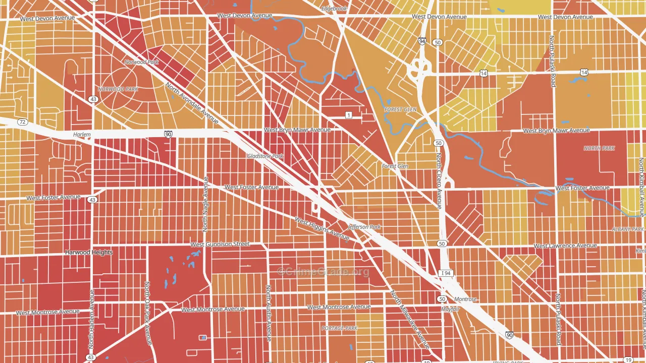 Jefferson Park, Chicago, IL Map of Vehicle Theft Rates