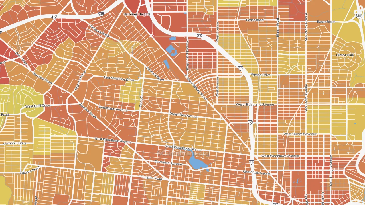 Jefferson, San Antonio, TX Map of Vehicle Theft Rates