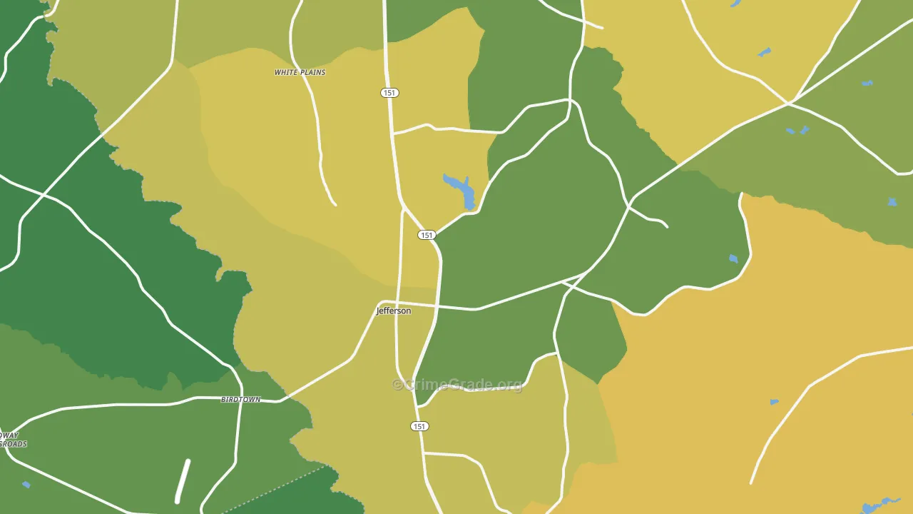 Jefferson, SC Map of Vehicle Theft Rates