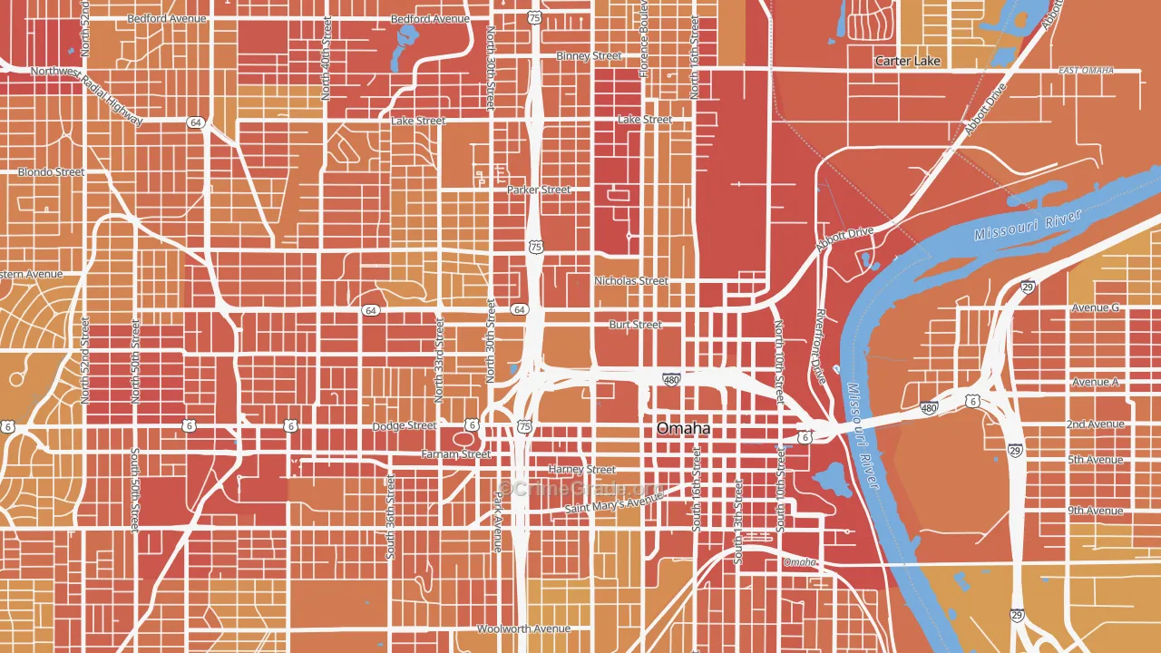 Jefferson Square, Omaha, NE Map of Vehicle Theft Rates