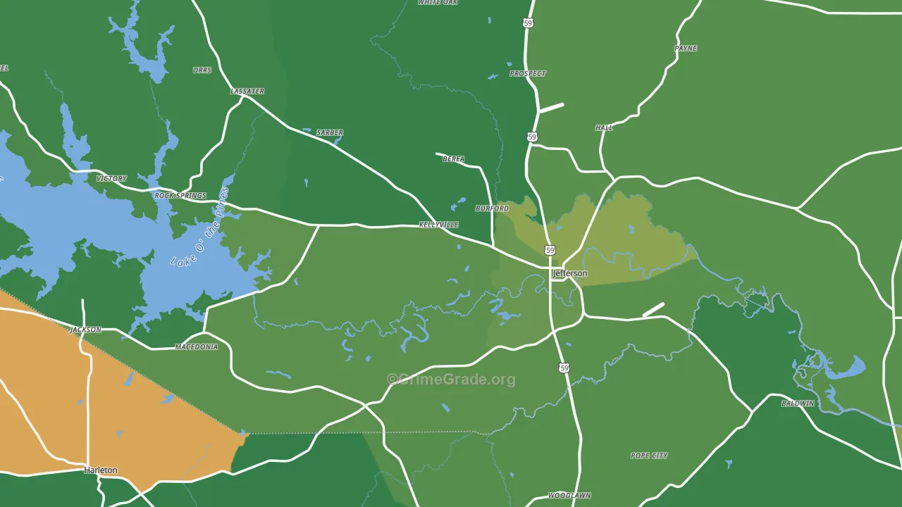 Jefferson, TX Map of Vehicle Theft Rates