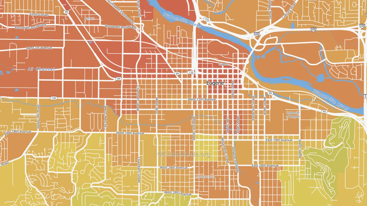 Jefferson Westside, Eugene, OR Map of Vehicle Theft Rates