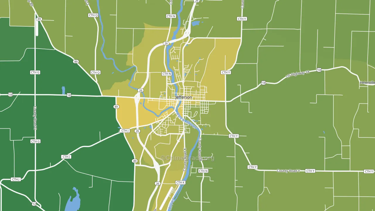 Jefferson, WI Map of Vehicle Theft Rates