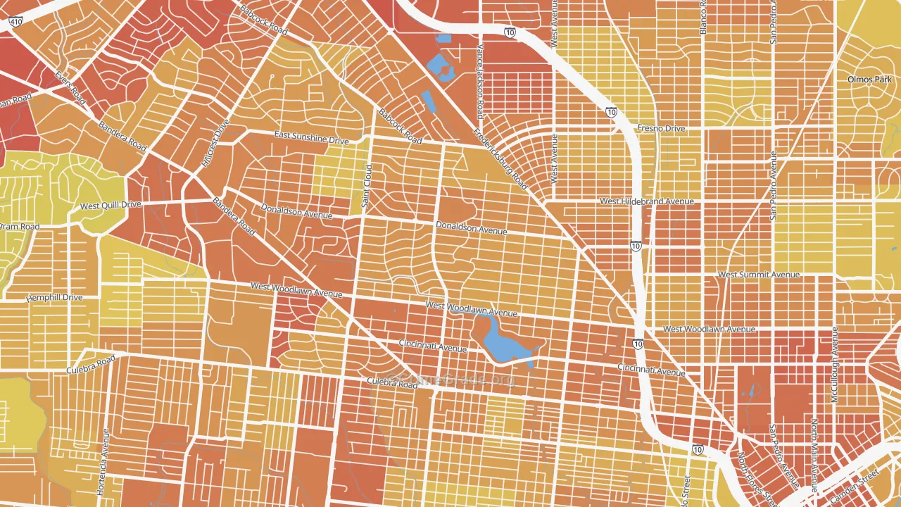 Jefferson-Woodlawn Lake, San Antonio, TX Map of Vehicle Theft Rates