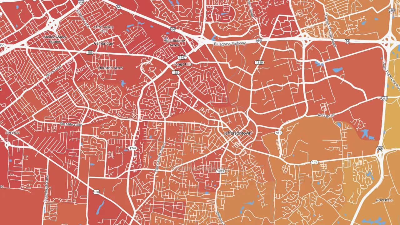 Jeffersontown, KY Map of Vehicle Theft Rates