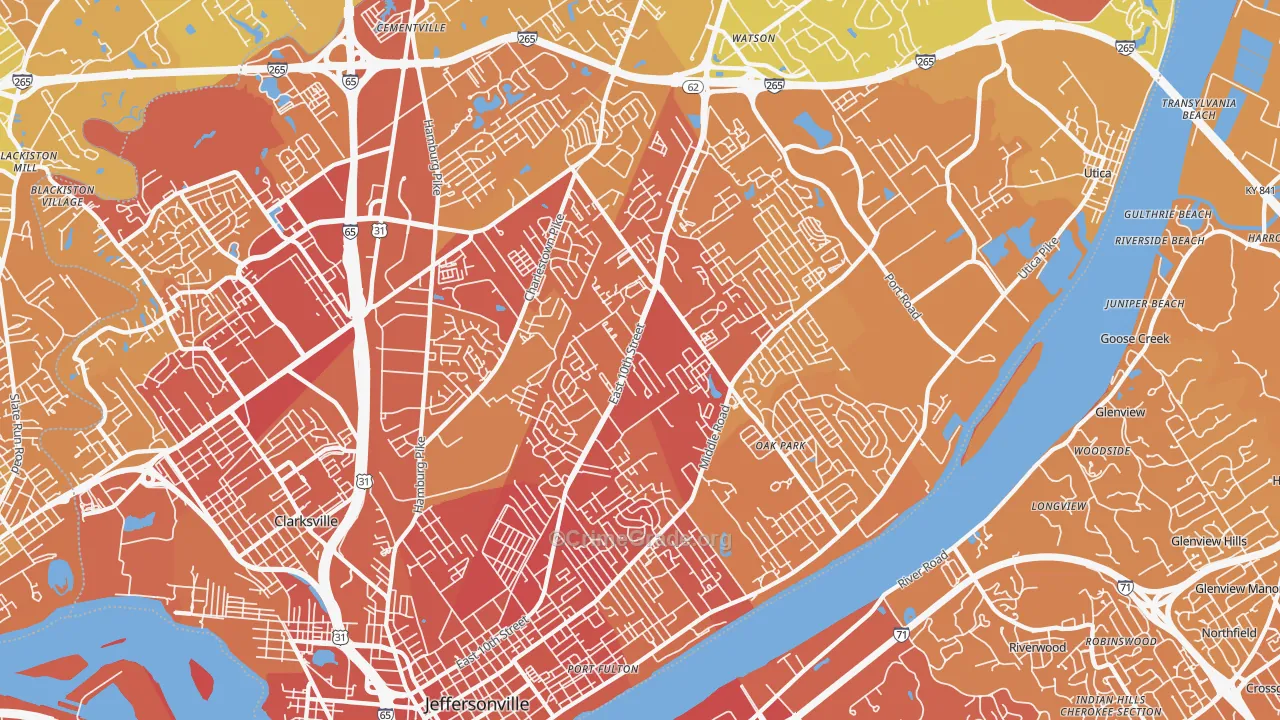 Jeffersonville, IN Map of Vehicle Theft Rates