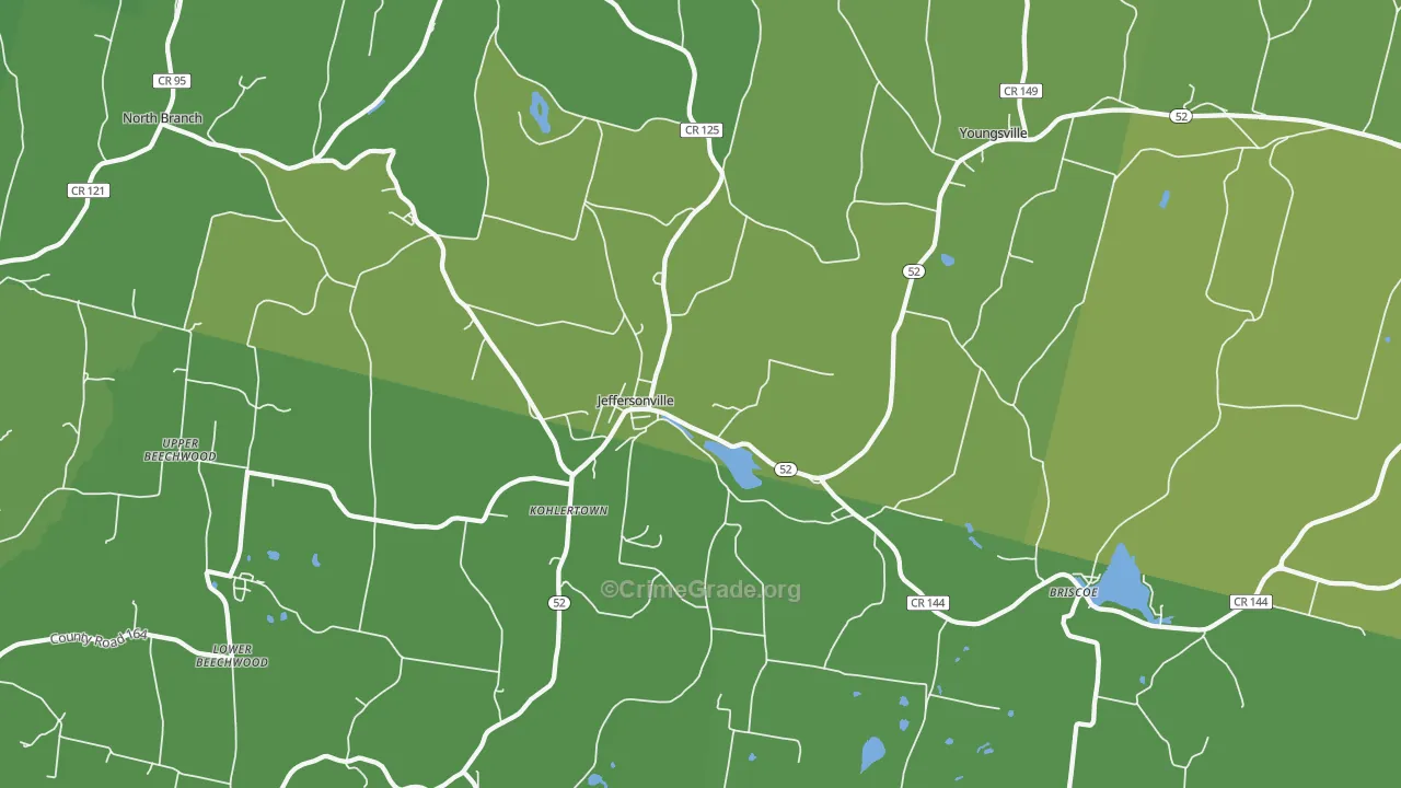 Jeffersonville, NY Map of Vehicle Theft Rates