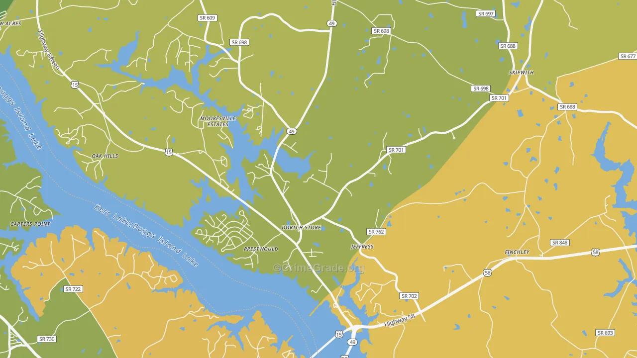 Jeffress, VA Map of Vehicle Theft Rates