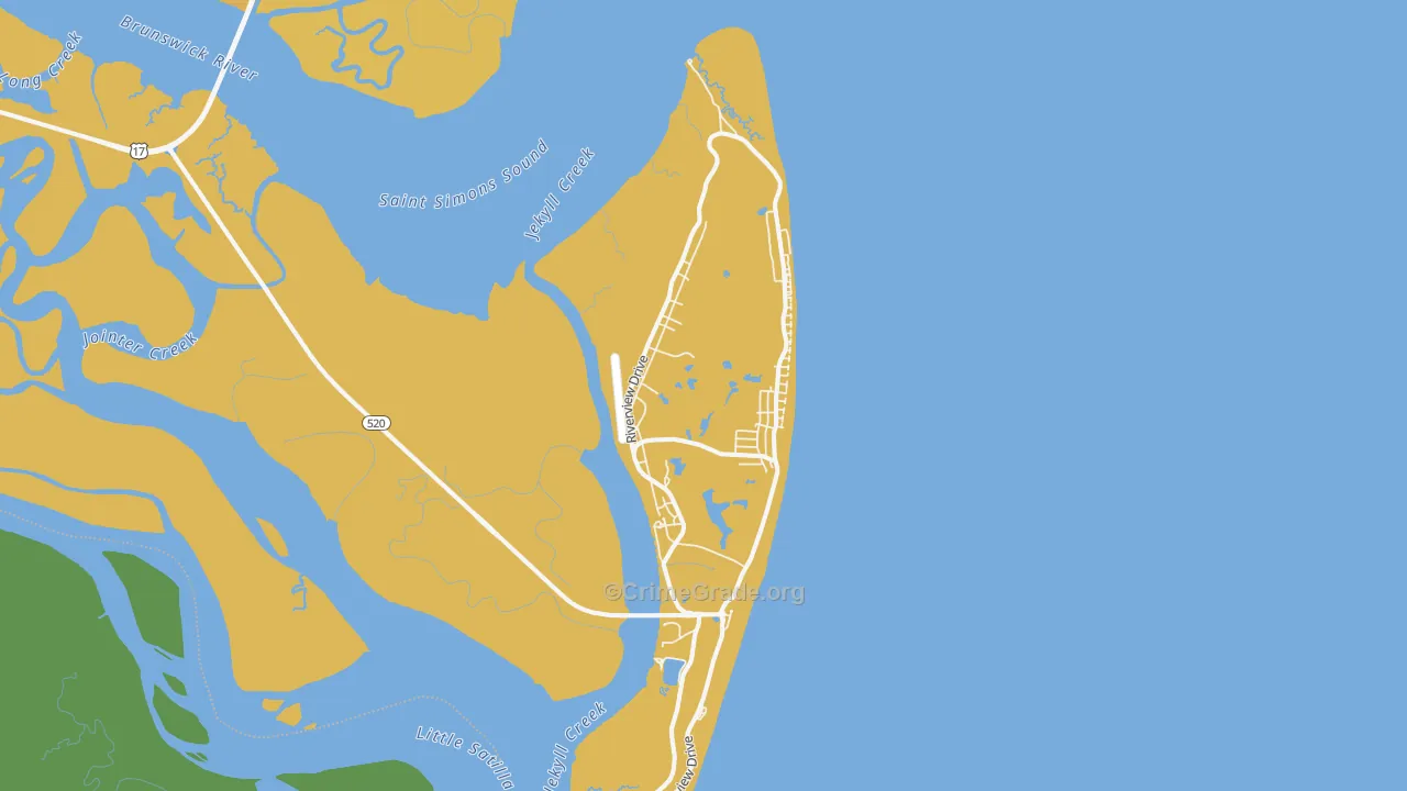 Jekyll Island, GA Map of Vehicle Theft Rates