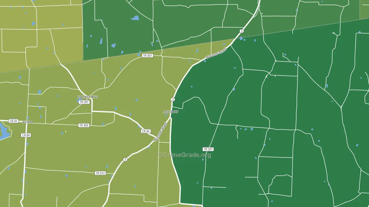 Jelloway, OH Map of Vehicle Theft Rates