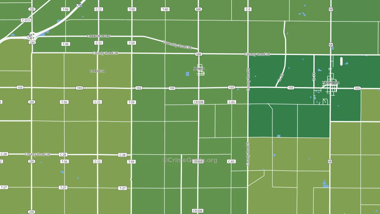 Jenera, OH Map of Vehicle Theft Rates