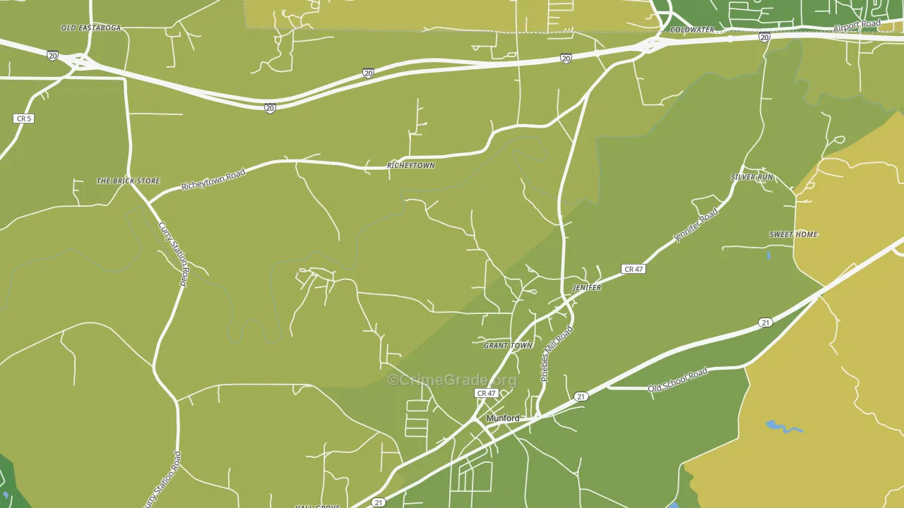 Jenifer, AL Map of Vehicle Theft Rates
