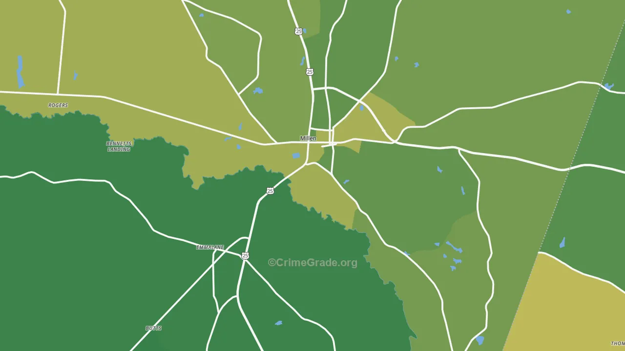 Jenkins County, GA Map of Vehicle Theft Rates