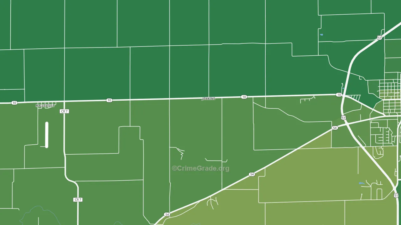 Jenkins, IL Map of Vehicle Theft Rates
