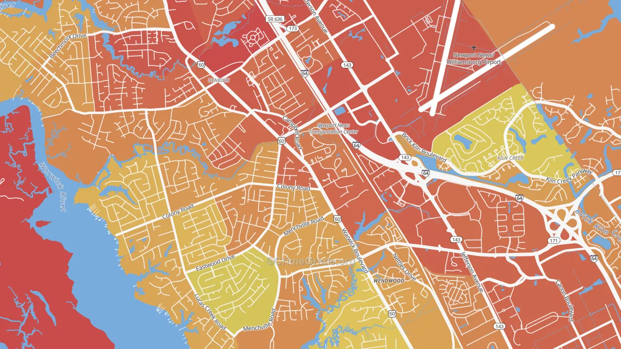Jenkins, Newport News, VA Map of Vehicle Theft Rates