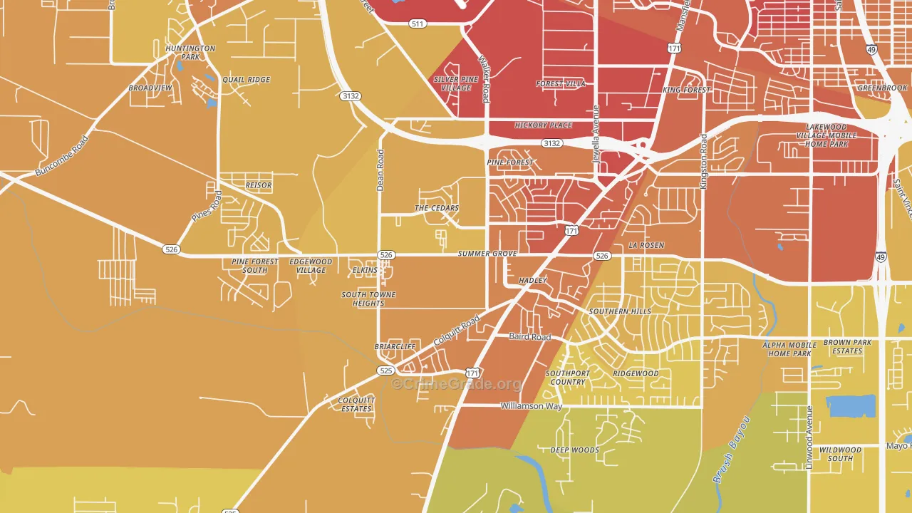 Jenkins-Pinecroft, Shreveport, LA Map of Vehicle Theft Rates