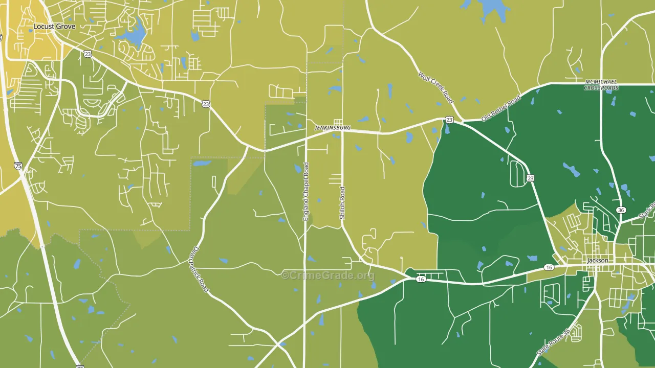 Jenkinsburg, GA Map of Vehicle Theft Rates