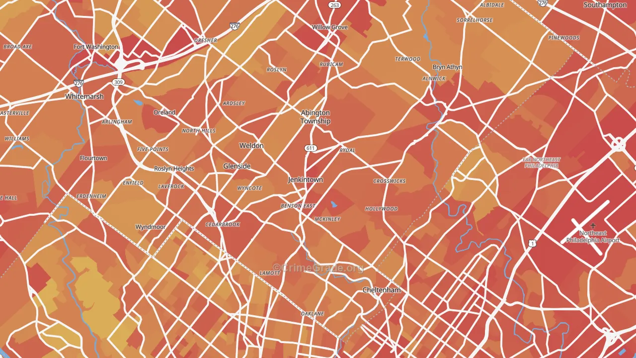 Jenkintown, PA Map of Vehicle Theft Rates