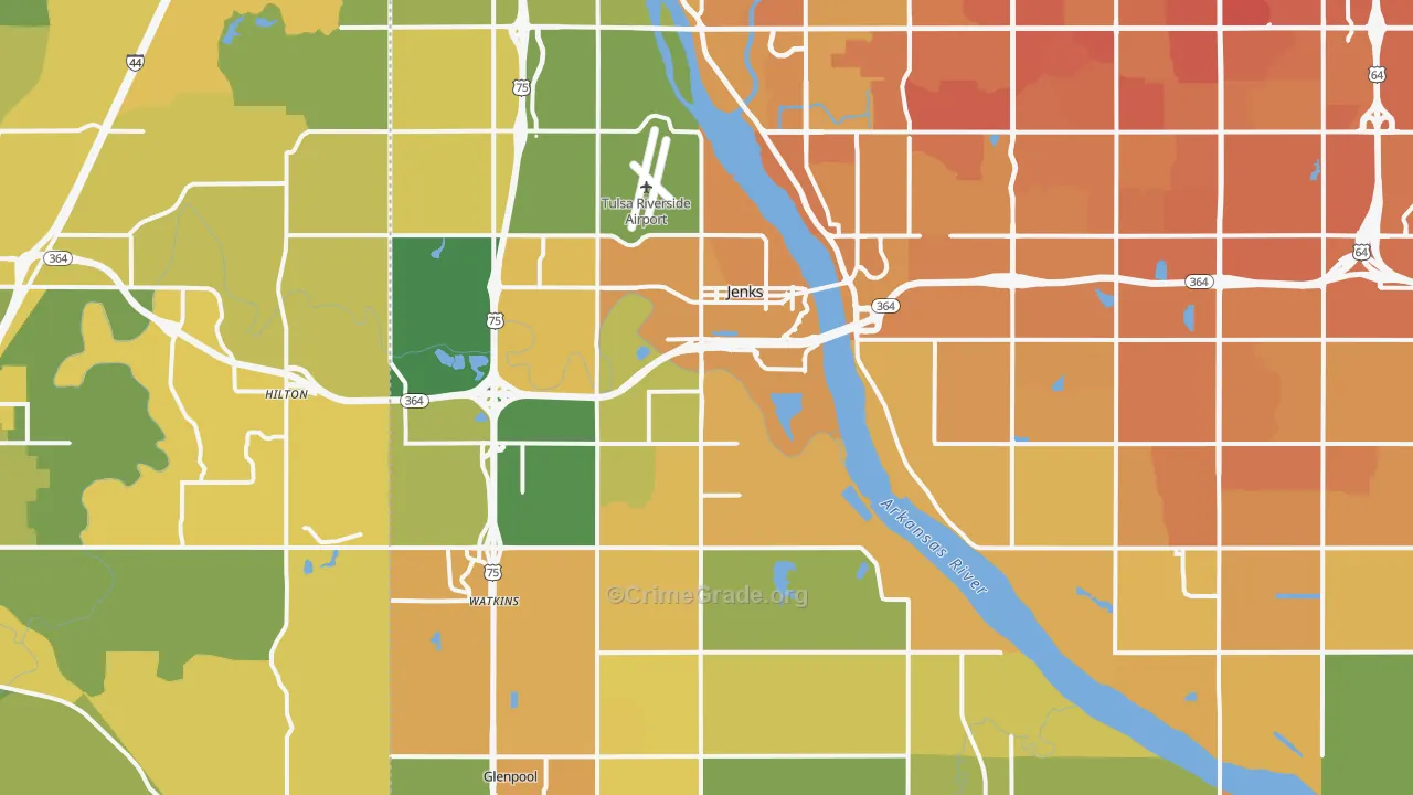 Jenks, OK Map of Vehicle Theft Rates