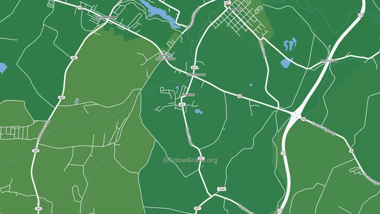 Jenners, PA Map of Vehicle Theft Rates