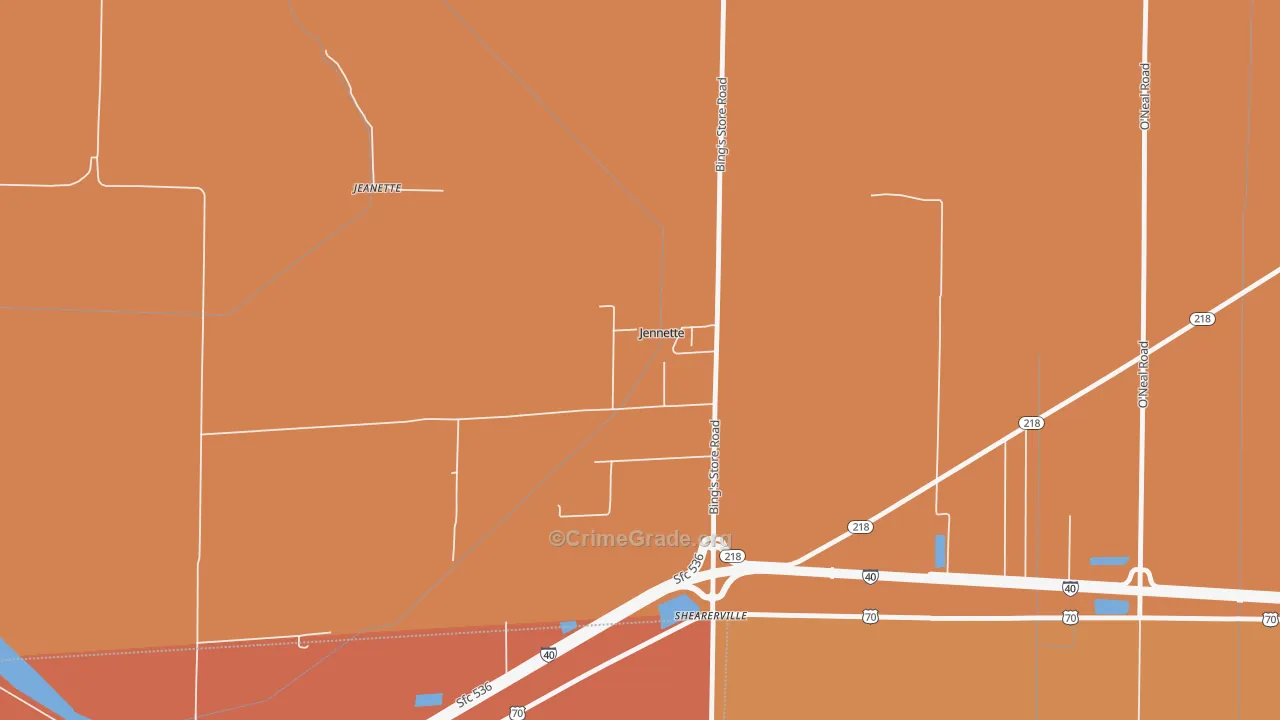 Jennette, AR Map of Vehicle Theft Rates