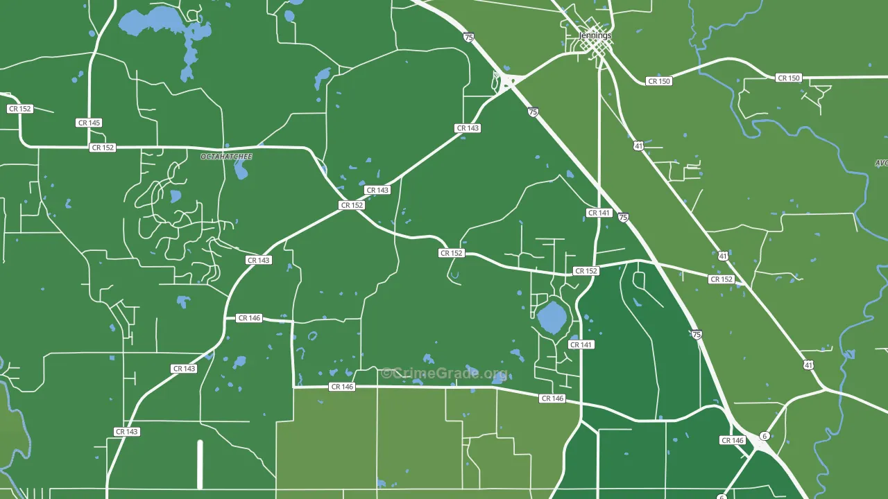 Jennings, FL Map of Vehicle Theft Rates