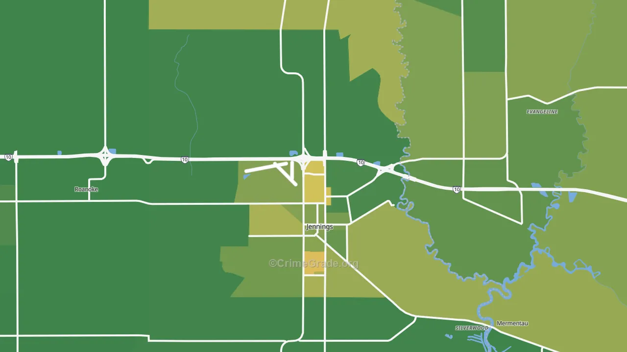 Jennings, LA Map of Vehicle Theft Rates