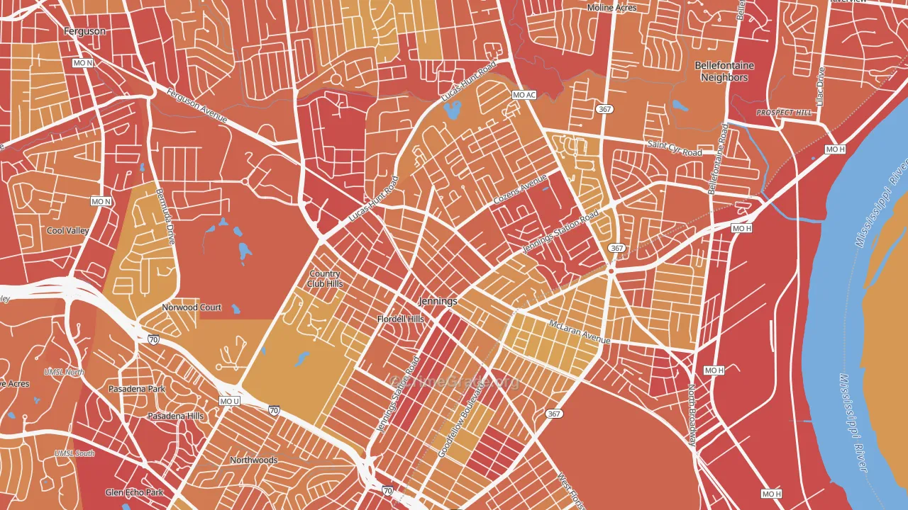 Jennings, MO Map of Vehicle Theft Rates