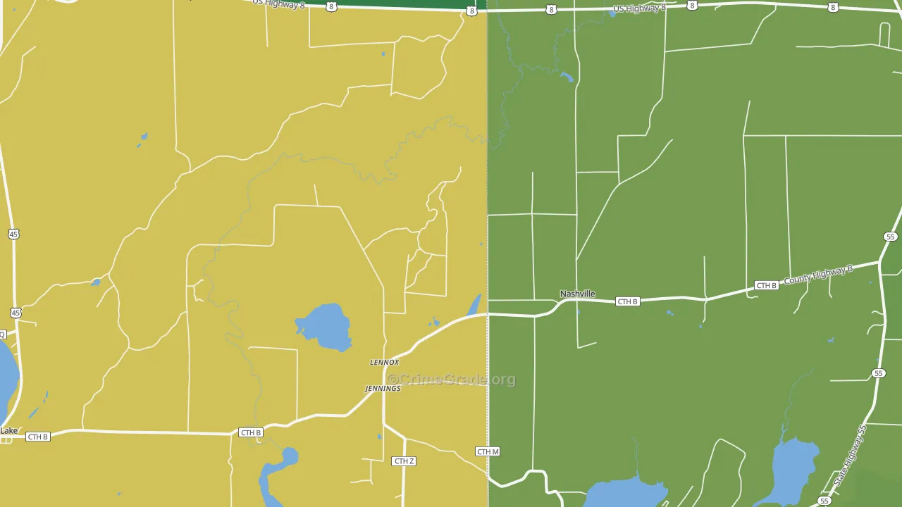 Jennings, WI Map of Vehicle Theft Rates