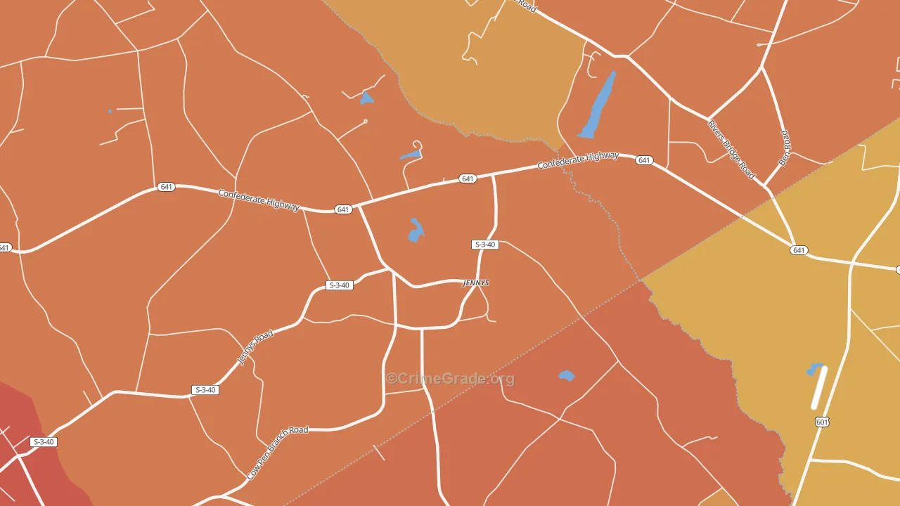Jennys, SC Map of Vehicle Theft Rates