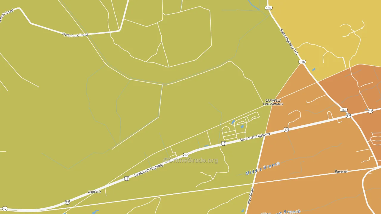Jericho, SC Map of Vehicle Theft Rates
