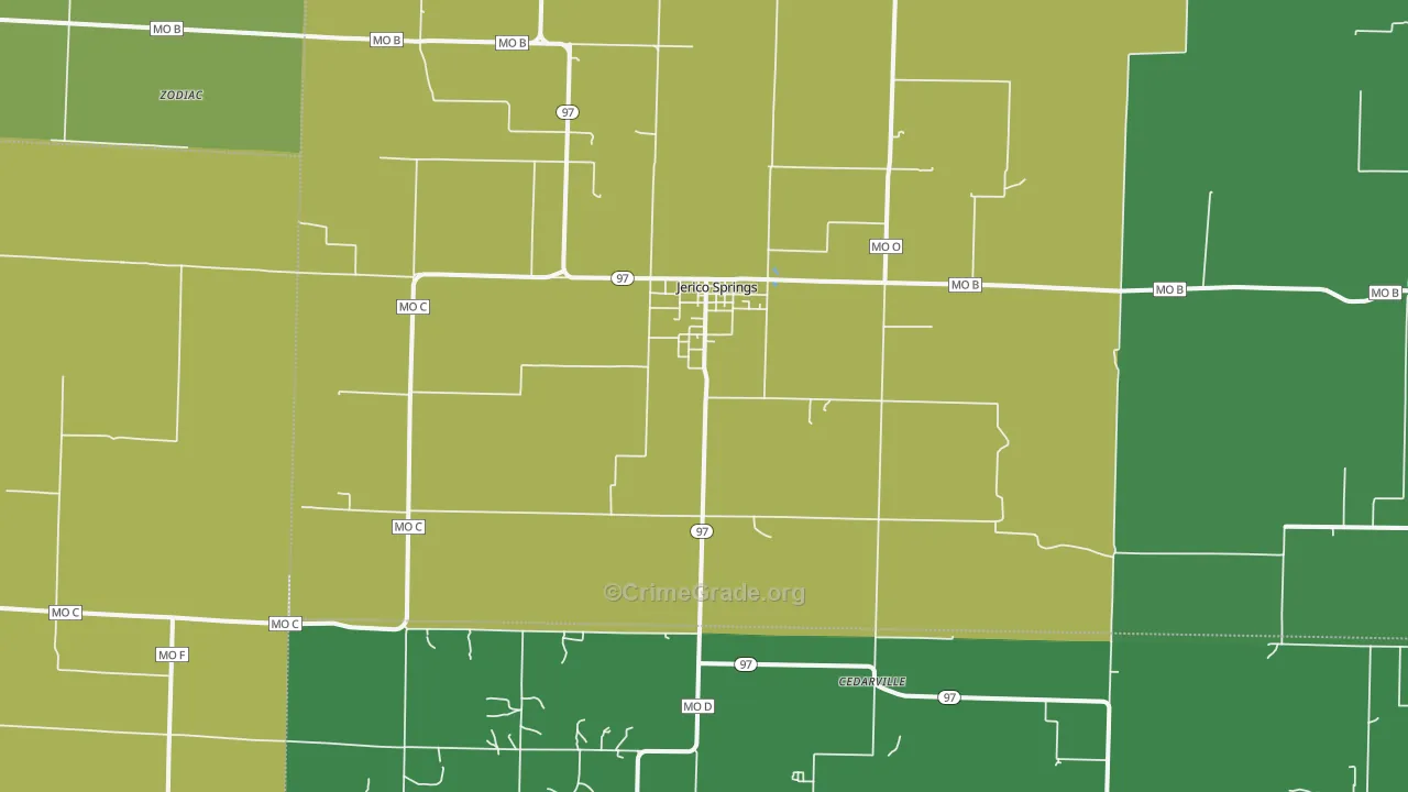 Jerico Springs, MO Map of Vehicle Theft Rates