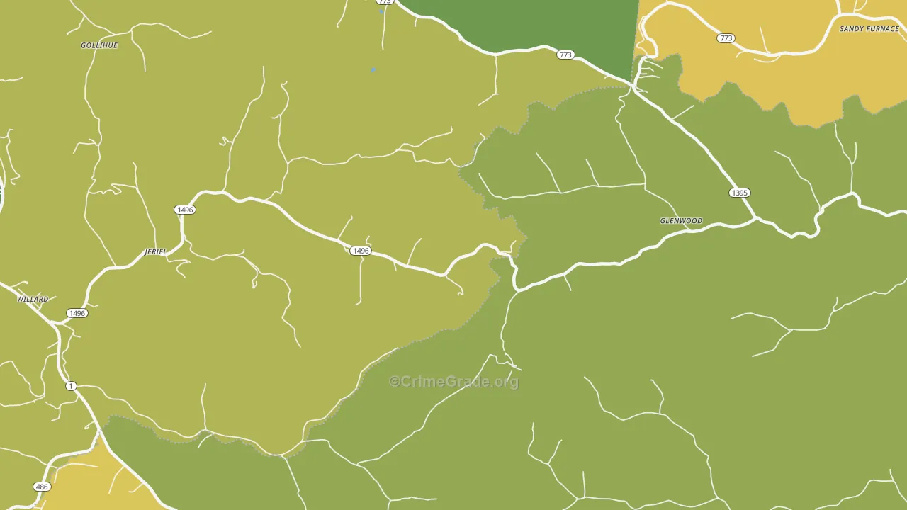 Jeriel, KY Map of Vehicle Theft Rates