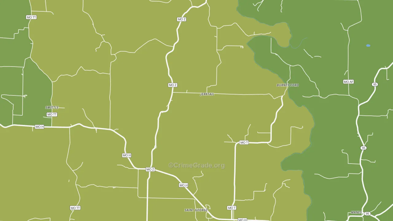 Jerktail, MO Map of Vehicle Theft Rates