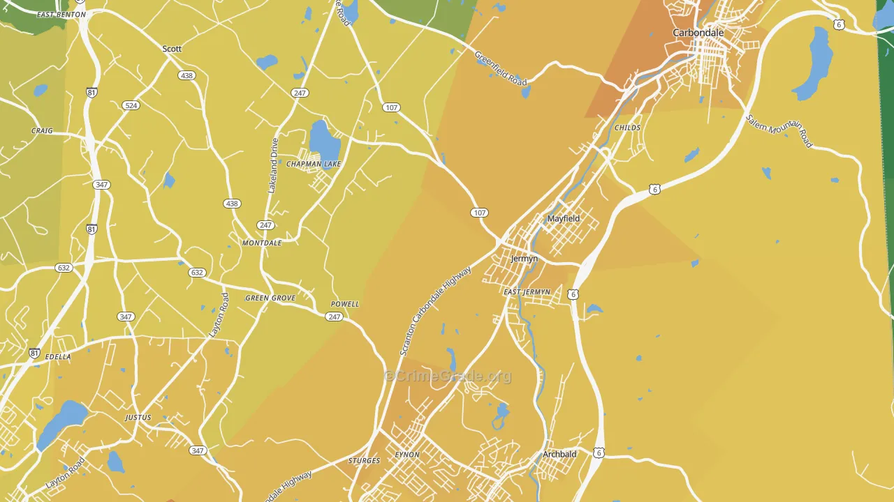 Jermyn, PA Map of Vehicle Theft Rates