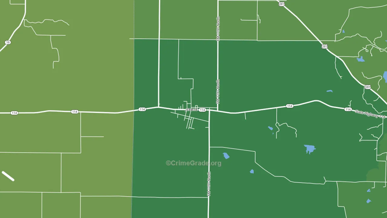 Jermyn, TX Map of Vehicle Theft Rates