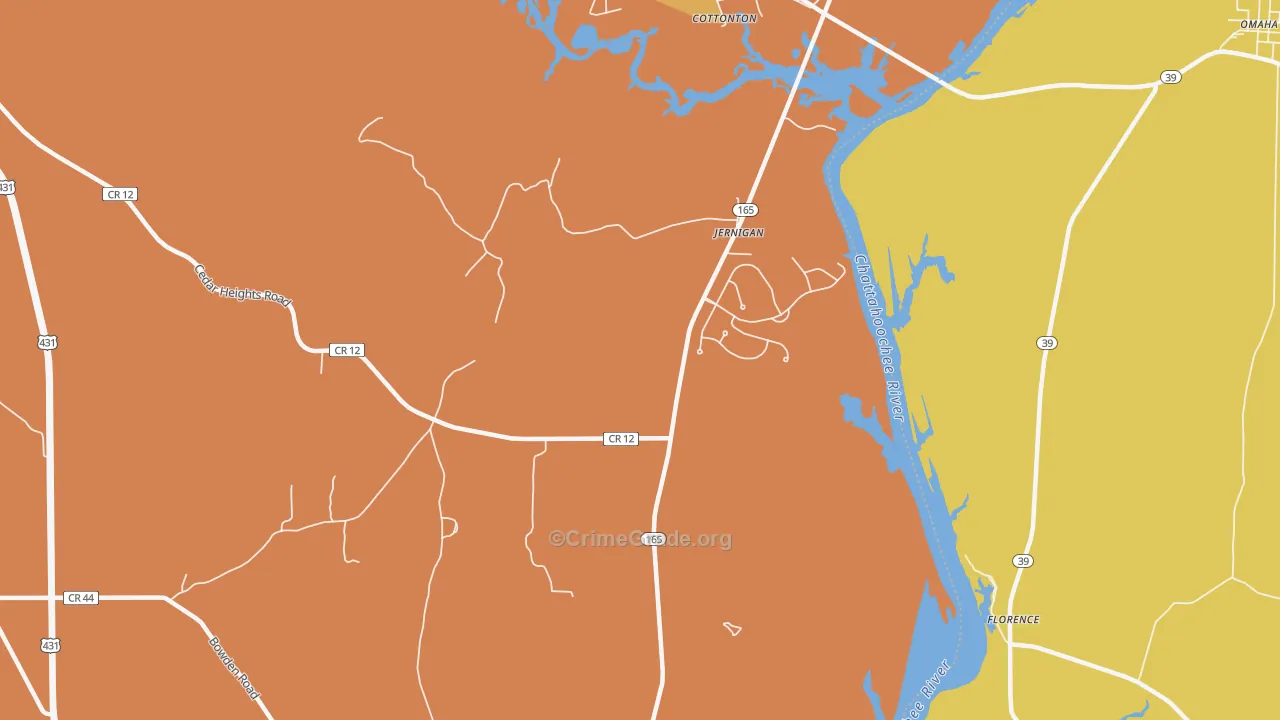 Jernigan, AL Map of Vehicle Theft Rates