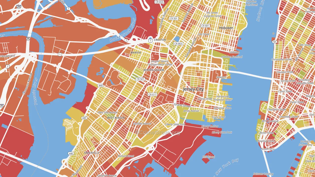 Jersey City, NJ Map of Vehicle Theft Rates