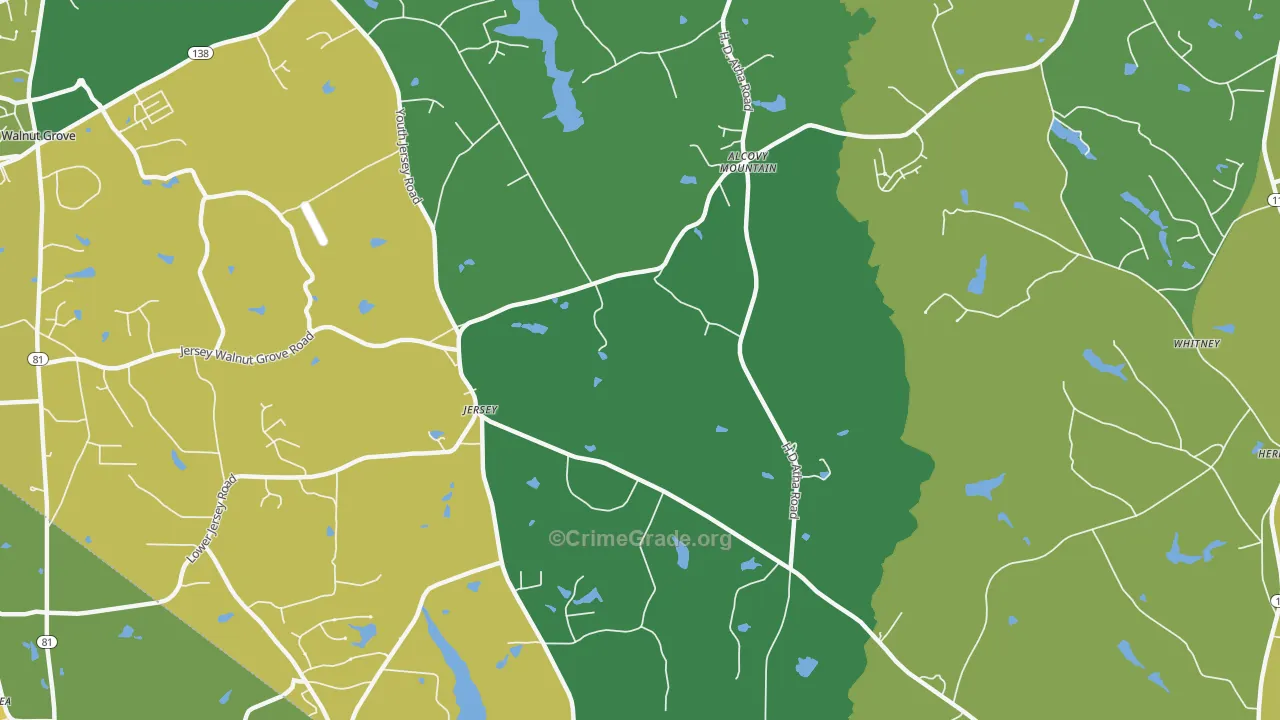 Jersey, GA Map of Vehicle Theft Rates