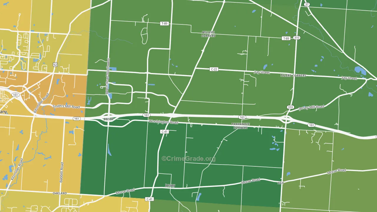 Jersey, OH Map of Vehicle Theft Rates