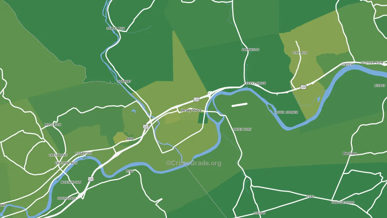 Jersey Shore, PA Map of Vehicle Theft Rates
