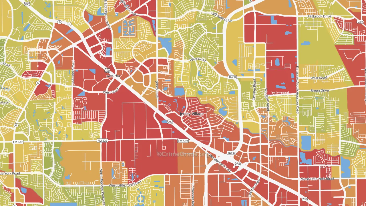 Jersey Village, TX Map of Vehicle Theft Rates