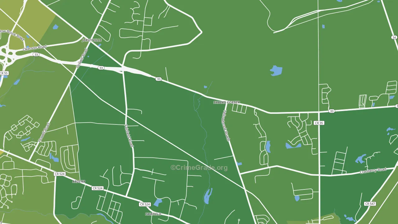 Jerseyville, NJ Map of Vehicle Theft Rates