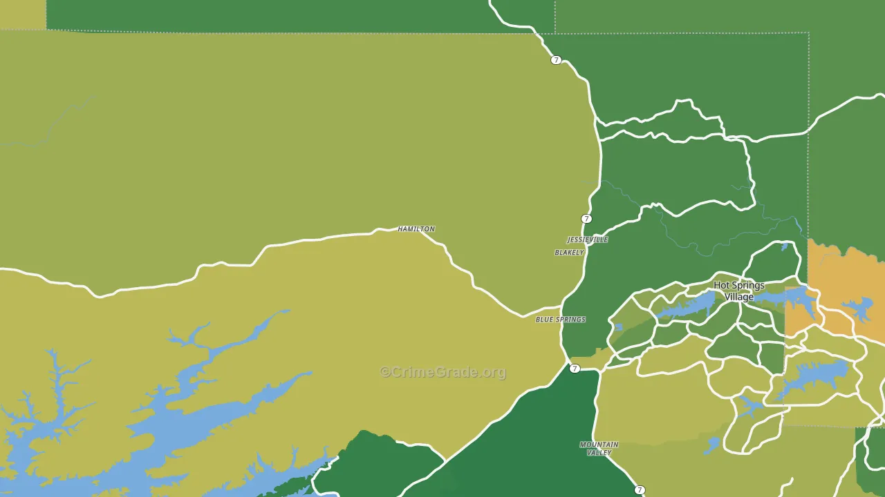Jessieville, AR Map of Vehicle Theft Rates