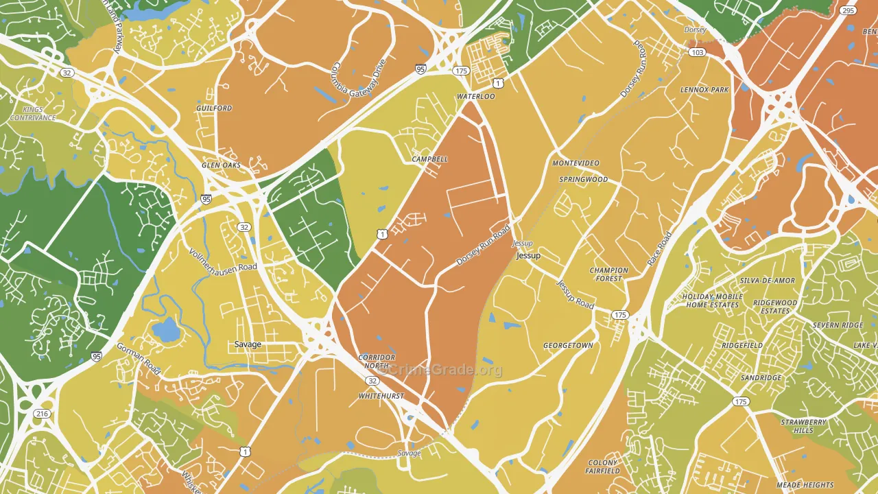 Jessup, MD Map of Vehicle Theft Rates