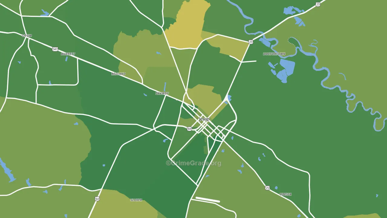 Jesup, GA Map of Vehicle Theft Rates