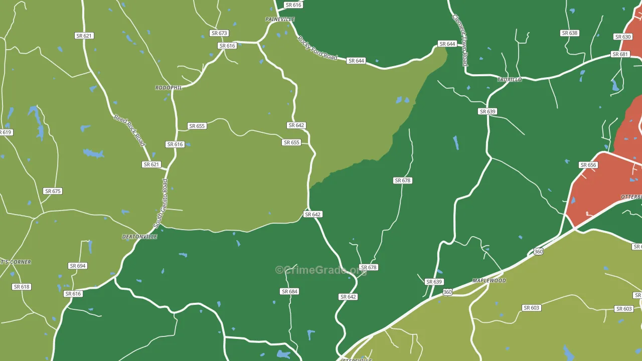 Jetersville, VA Map of Vehicle Theft Rates