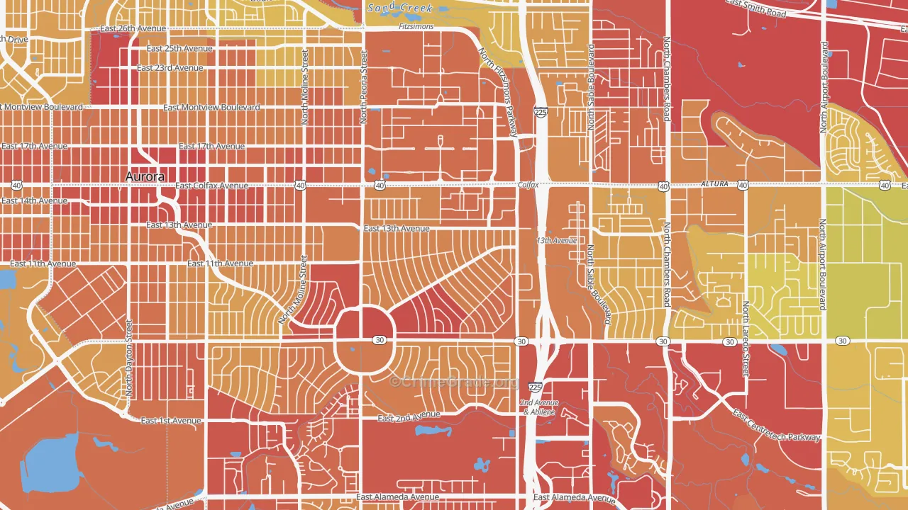 Jewell Heights-Hoffman Heights, Aurora, CO Map of Vehicle Theft Rates