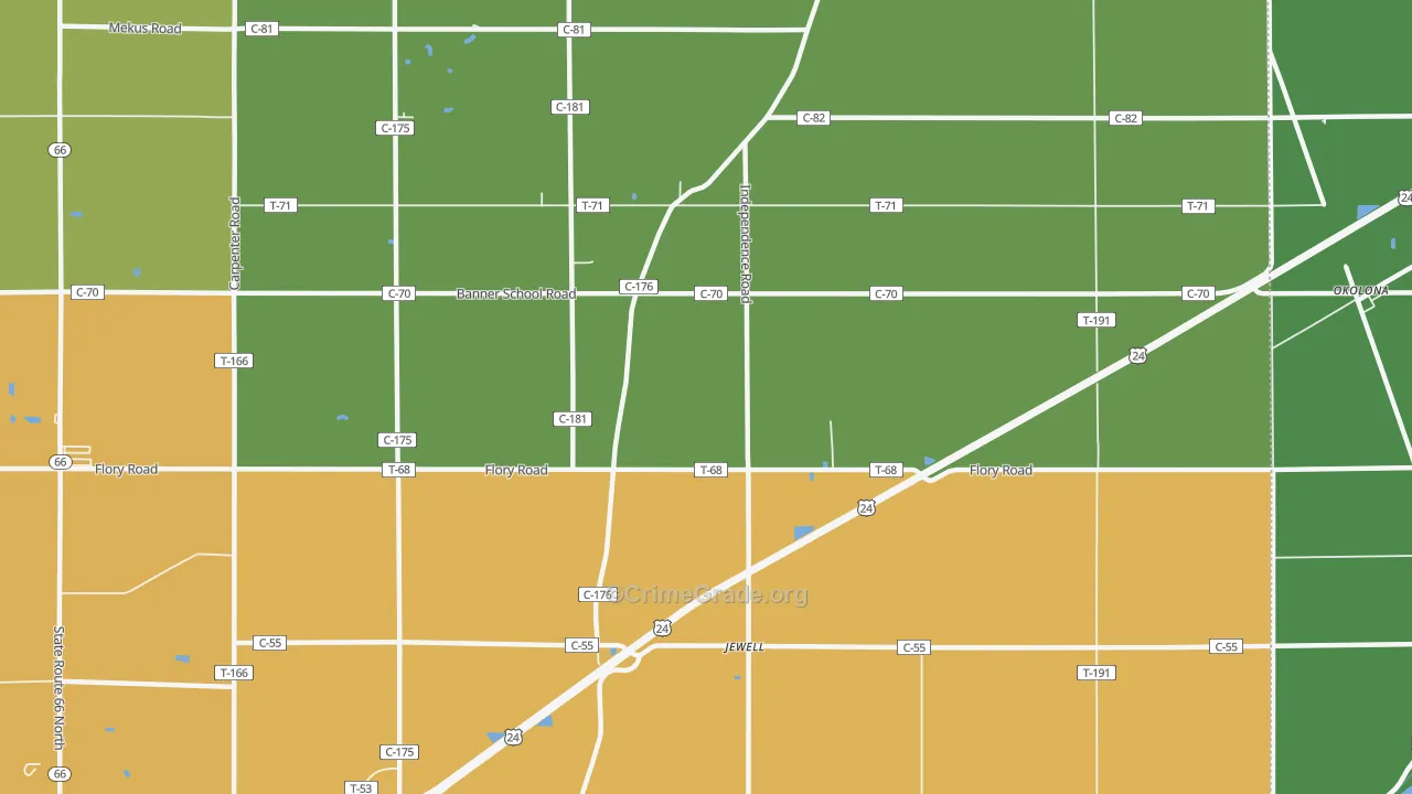Jewell, OH Map of Vehicle Theft Rates